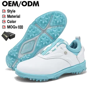 New Golf Comfort Waterproof Automatic Knob Retractable Laces Non-slip Outdoor Golf Shoes for Women