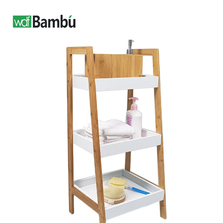 WDF Natural wholesale home office industrial storage racks shower storage commodity shelf bamboo bathroom shelves