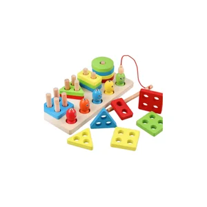 Summer Unisex Children's Educational Toy Wooden Stacking Rings Geometric Matching Block Set