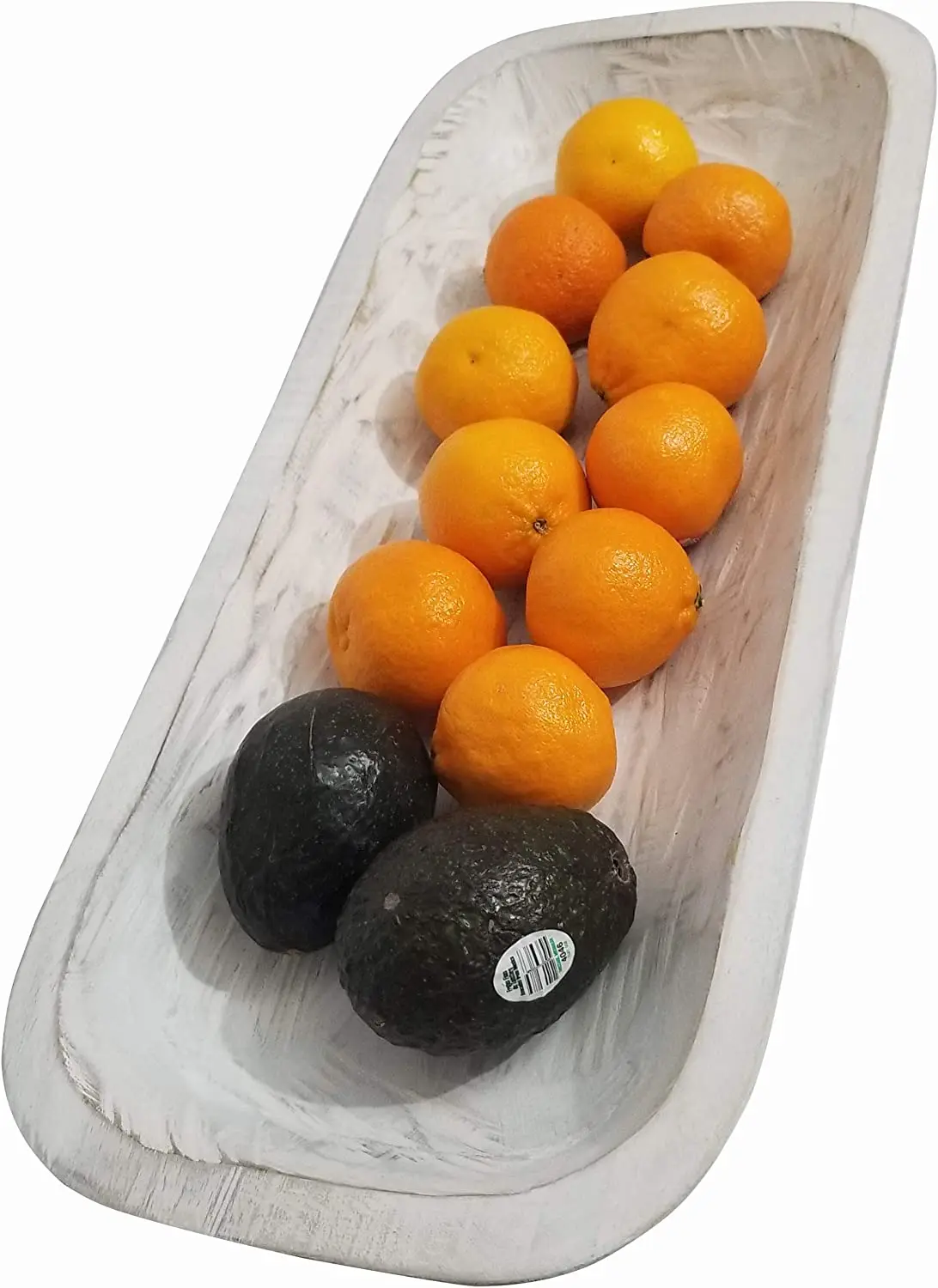 Farmhouse Large Wooden Long Dough Bowl Antique White Vintage