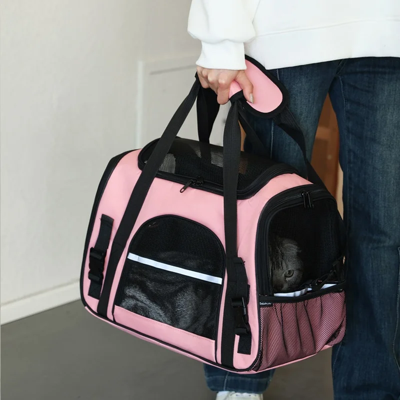 Portable Breathable Oxford Material Crossbody Pet Bag for Cats & Small Dogs 7kg Capacity Solid Color