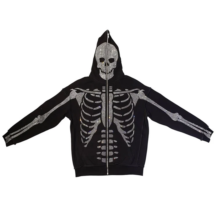 glitter skeleton zip up hoodie