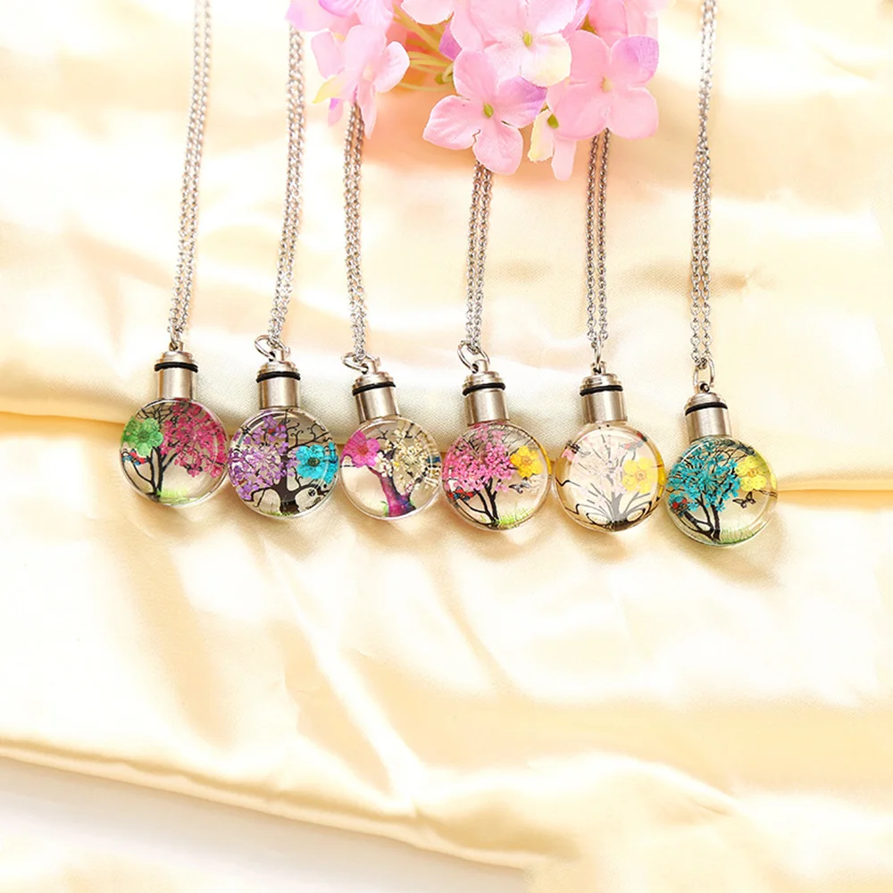Cremation jewelry stainless steel new luminous dried flower butterfly permanent preservation pendant glass ball women's necklace