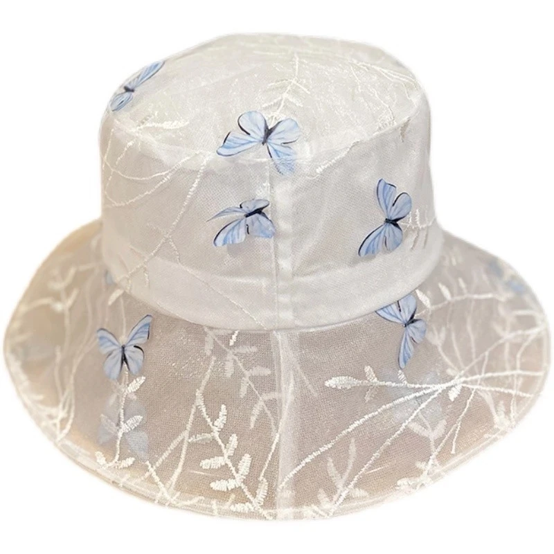 Summer Mesh Butterfly Bucket Hat - Elegant Women's Sun Hat