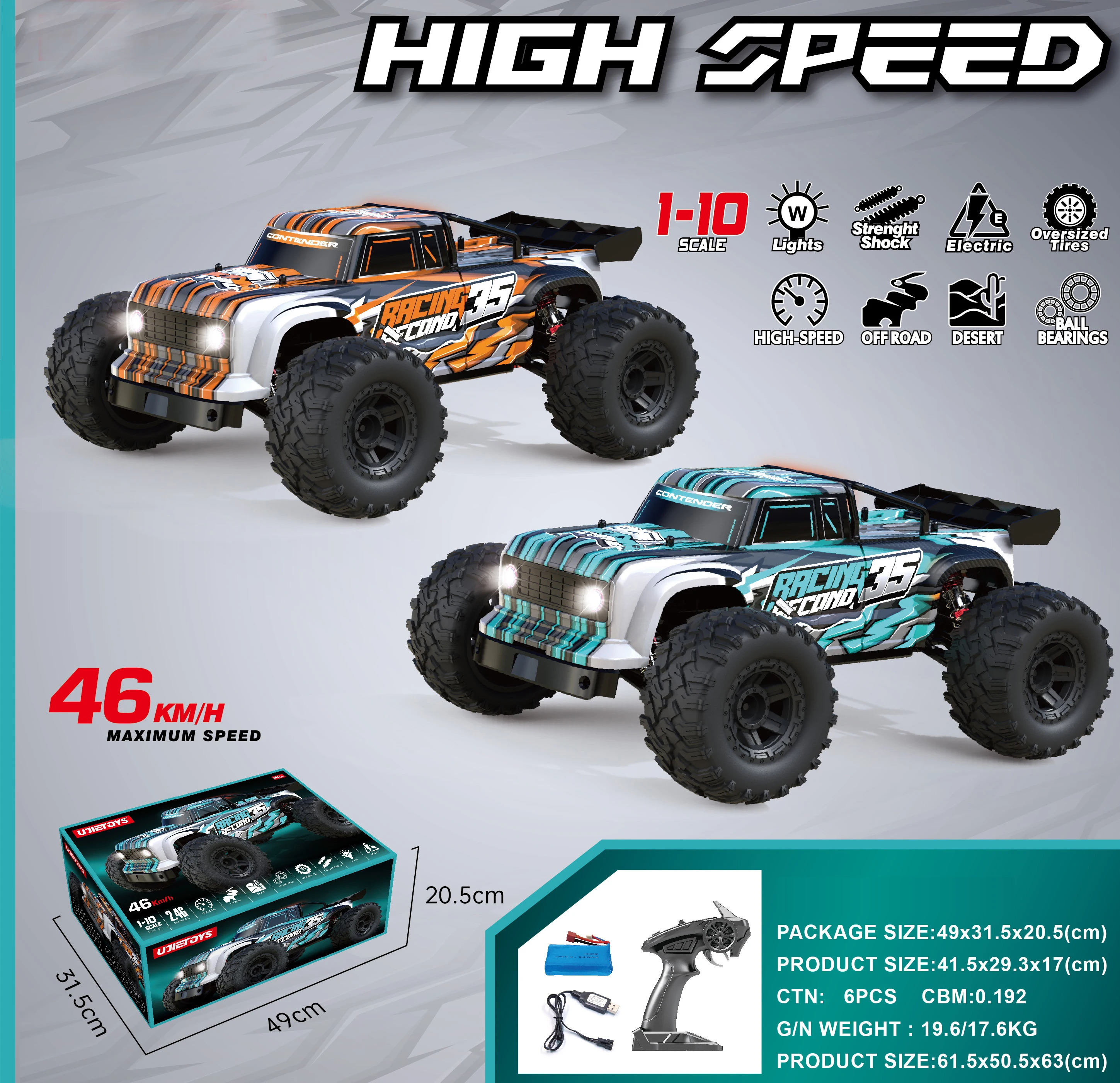 1/10 Scale Monster RC Truck High Speed off Road Racing