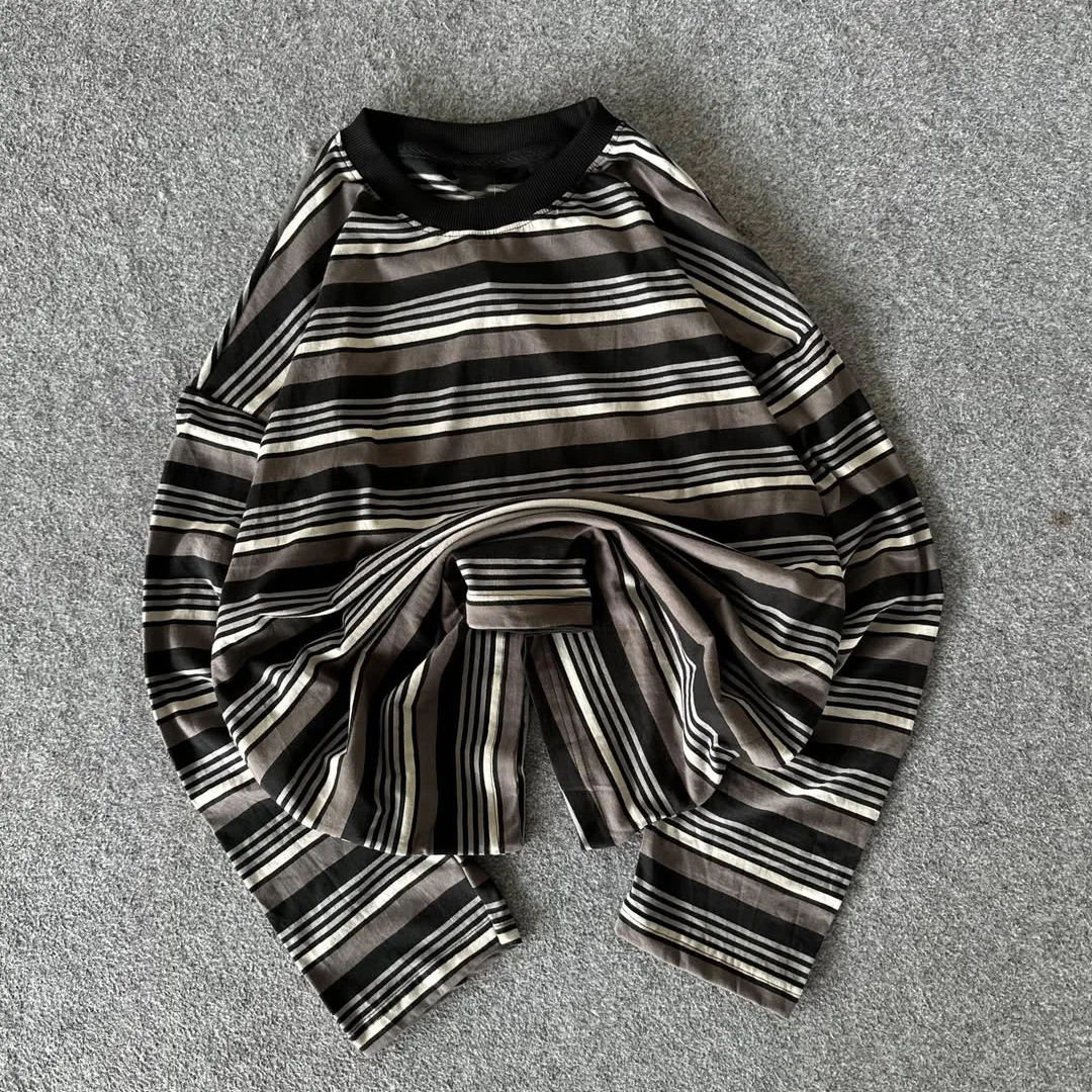 product new trend custom vintage color contrast stripe raglan long sleeve top premium 100 cotton daily commuter mens long sleeve-4