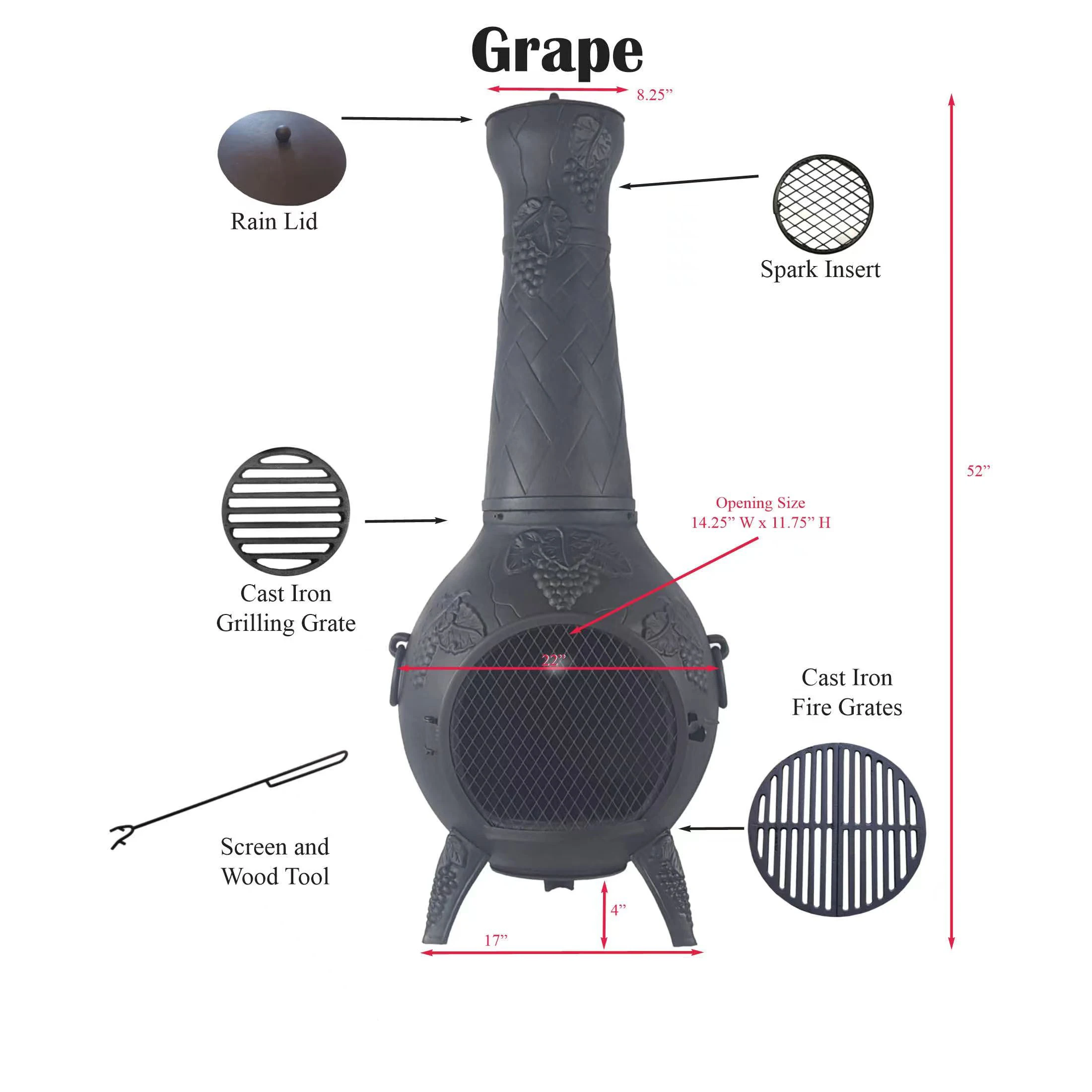 Виноградная чугунная химинея с грилем для барбекю уличный камин обогреватель сада патио заднего двора алюминиевая Древо
