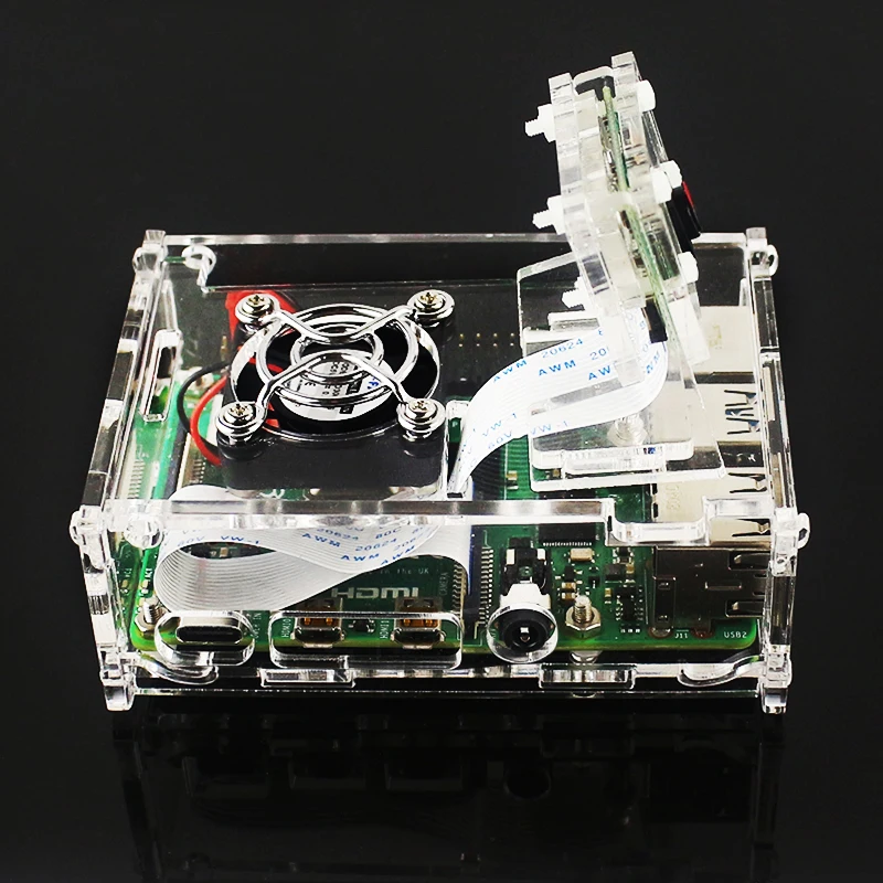 Raspberry Pi 4B Transparent Acrylic Case with Camera Holder for