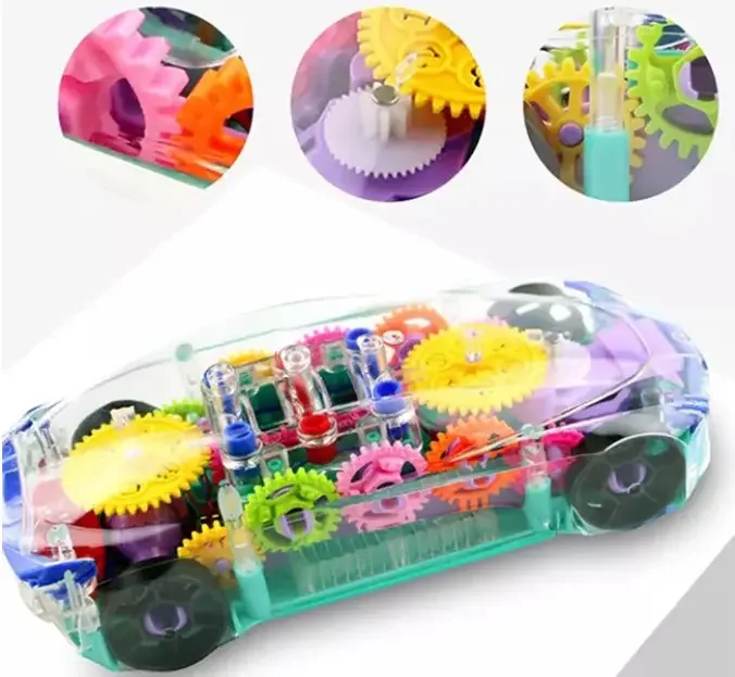 ITTL Educational Music Universal Wheel BO Transparent Dazzling Flashing Colorful Lights Gear Concept Racing Car Toys