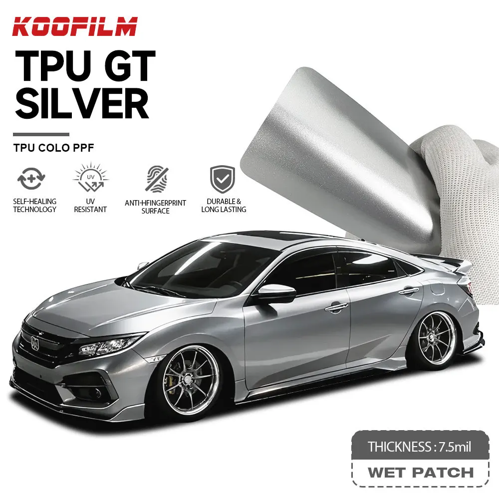 Car Wrapping Wet Install Color TPU PPF Color Easy Install 7.5MIL Metal Glossy Silver Color Paint