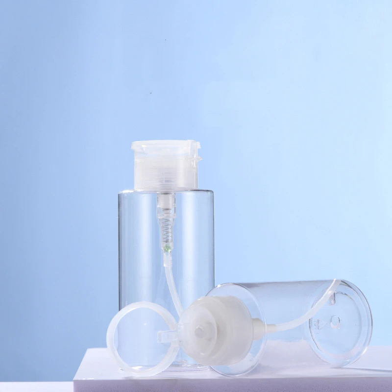 PET Plastic Eye Makeup Remover Bottle Empty 200ml Cosmetic Toner Nail Polish Makeup Remover Bottle With Pressure Pump