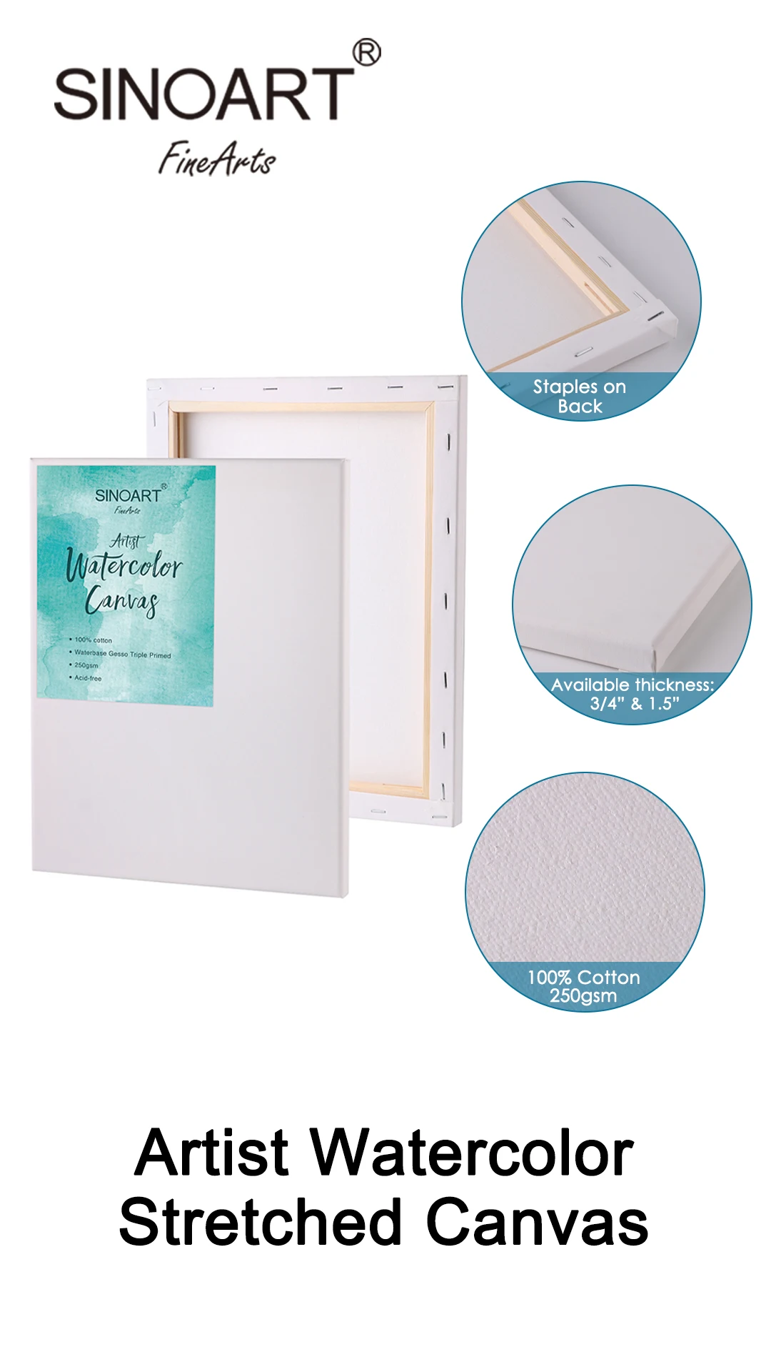 Sinoart 100 Cotton Canvas Panel Board 3mm Thick Watercolor Canvas