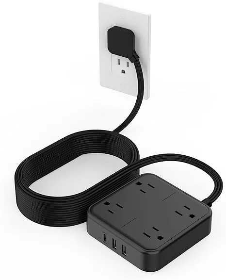 US Type Flat Plug Surge Protector Power Strip 5 ft Ultra Thin Extension Cord with 3 USB Wall Charger 1 USB C Port