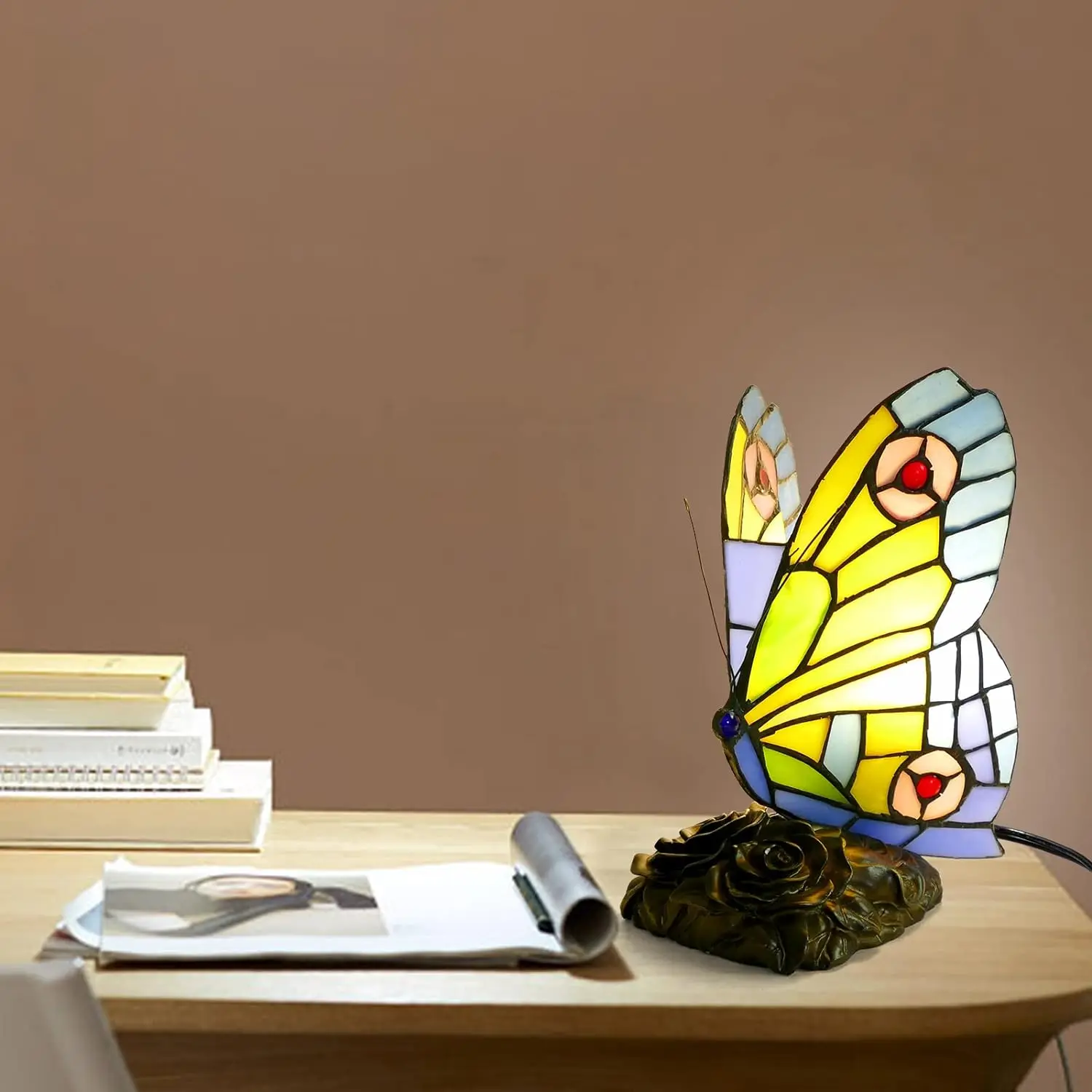 Butterfly Tiffany Style Stained Glass Table Lamp Vintage Table Lamp Night Light LED Bulb Included for Home Room Decor Gift