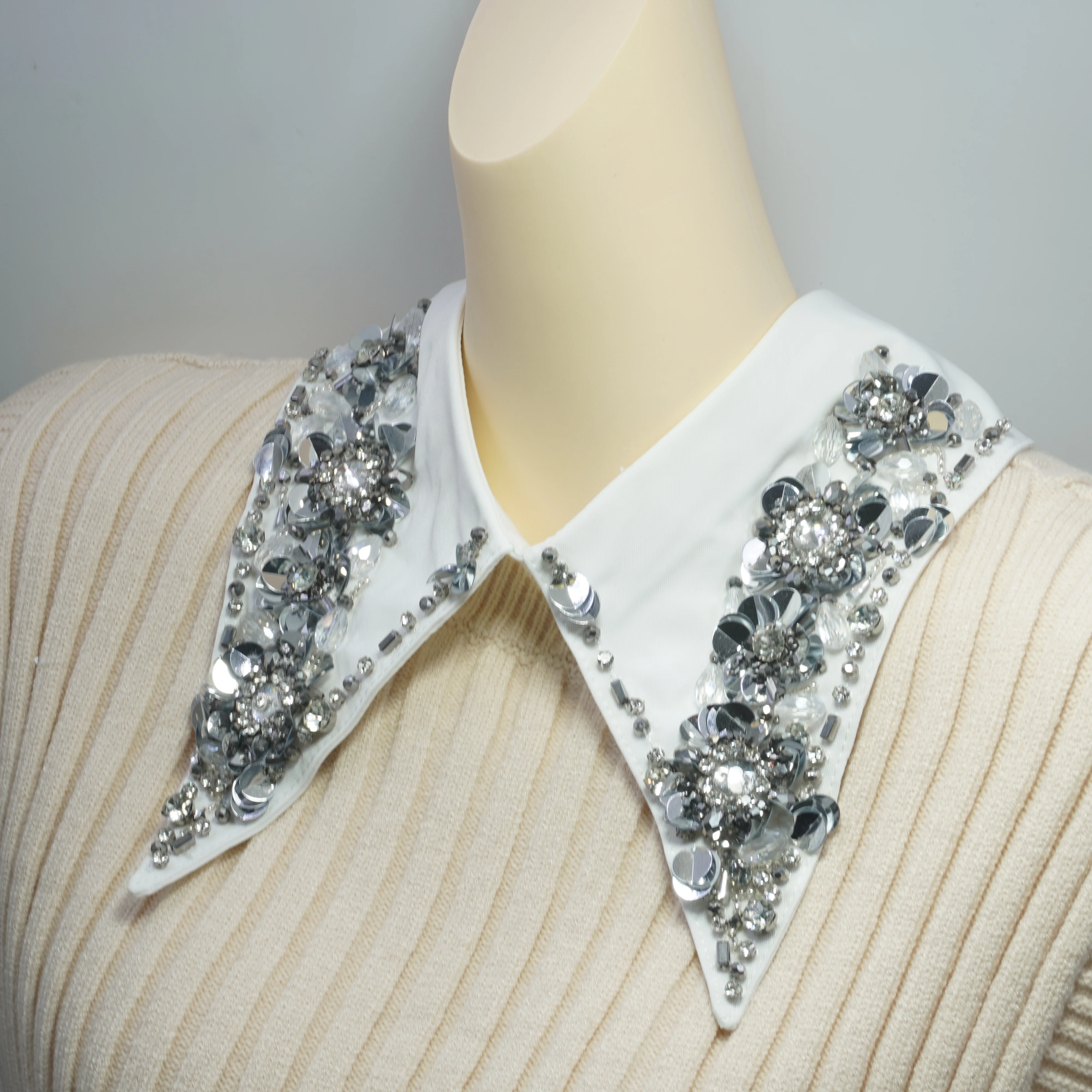 LHY Handmade Col Detachable Fake Collar Elegant Beaded Applique Accessory for Women's Sweaters Shirts Shirt
