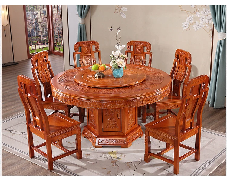 All Solid Wood Round Dining Table & Chair Set for Hotels