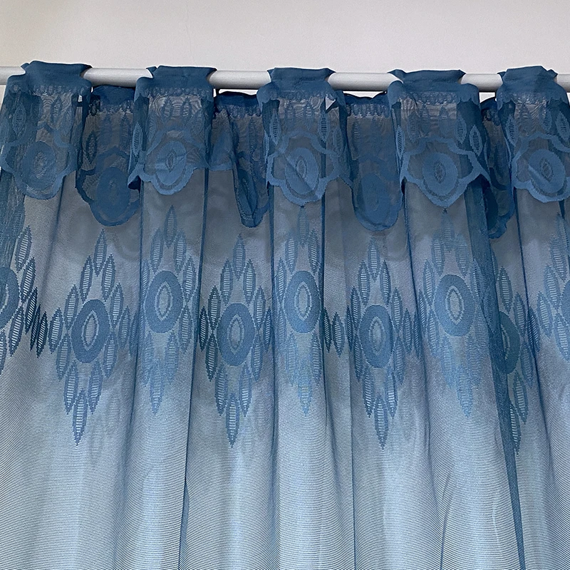 Transparent Ellipse Drape Window Blue Polyester Tulle Jacquard Curtain Knit Sheer Fabric
