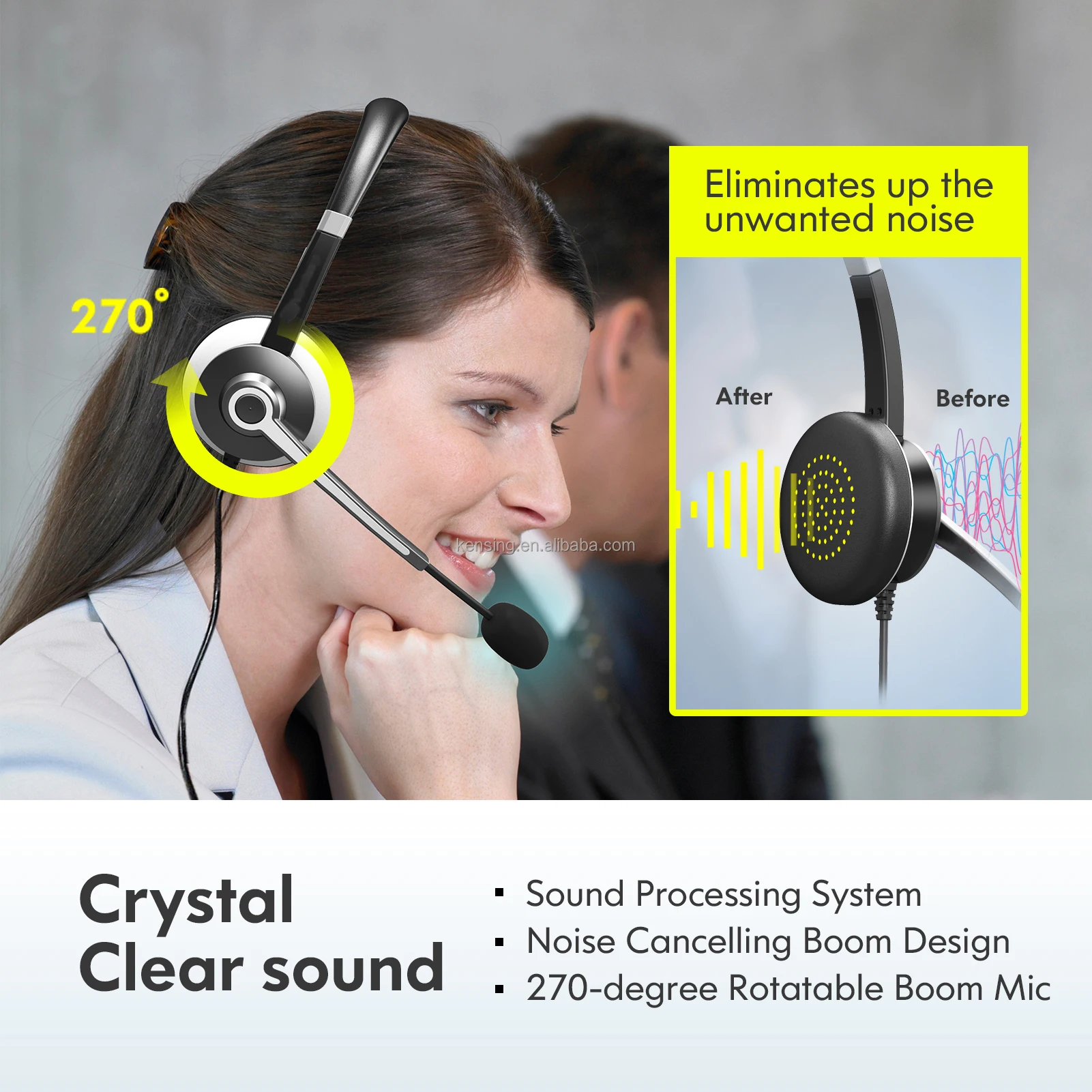 Wired USB Headset Office Computer Headset Headband Call Center Telephone Headset with Microphone and Noise Cancelling Microphone