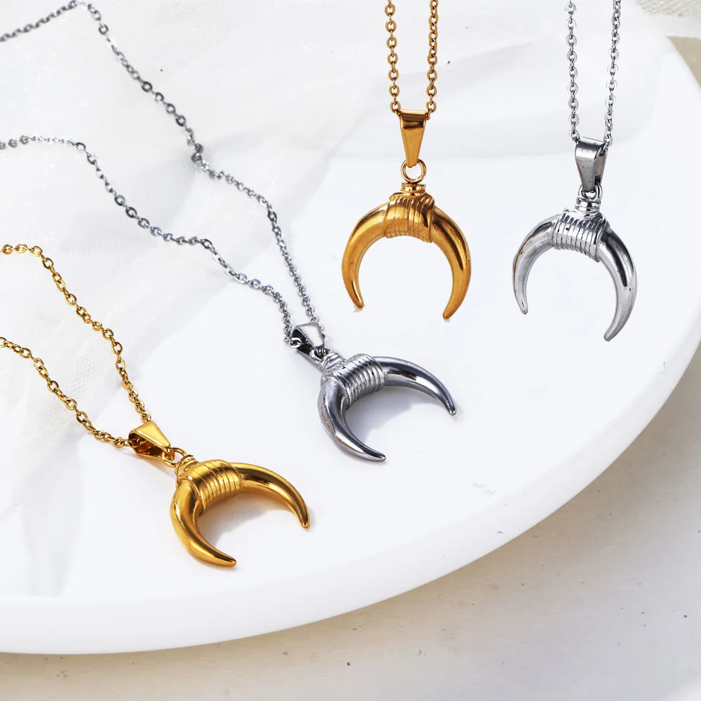 Happiness Boutique Collana con Pendente Mezza Luna in Color Oro | Collanina con Charm a Forma di Corno Bijoux Acciaio Inossidabile : Happiness Boutique