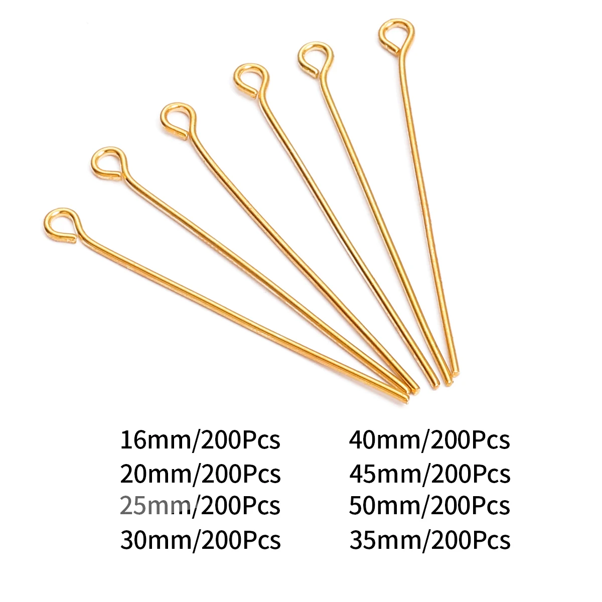 16/20/24/30/35/40/45/50mm 200pcs metal eye pins needles