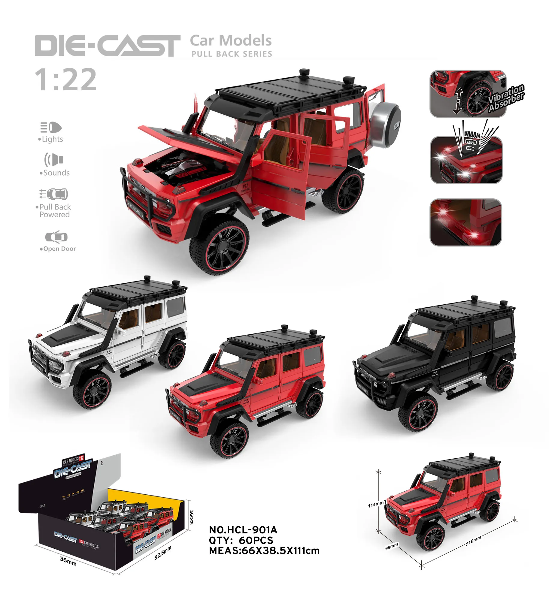Diecast Metal 1:18 Model Car Toys Smart Minicar Pull Back Replica w/ Sound&Light