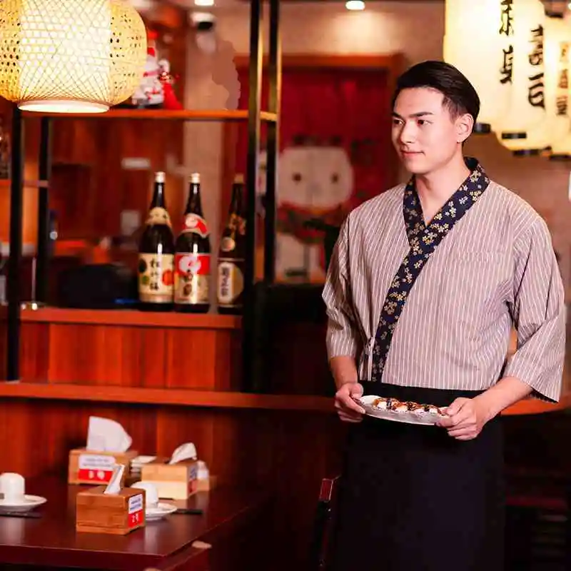 寿司纺纱酒吧炊具制服居酒屋福谷铁板烧蓝色厨师制服日本传统服装