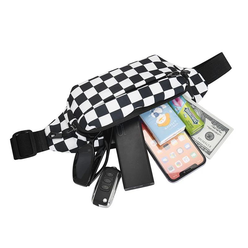 Latest Design 2025 Winter Nylon Waterproof Fanny Pack Unisex Outdoor Sport Checkered Bum Bag