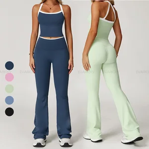 Flare Legging & tank Top 2 Piece Set Base Line New Design Crop Top Butt Lift Legging Athletic Outfit Custom Sport Yoga Set
