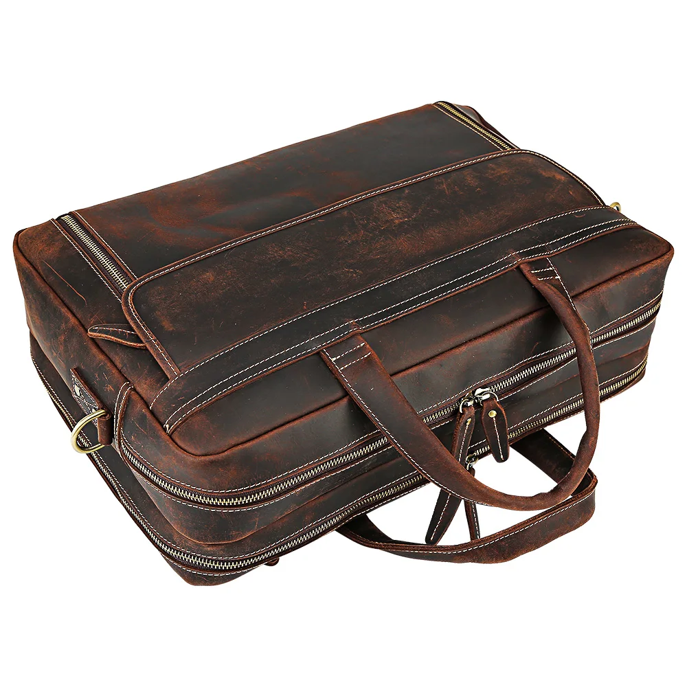 【ユニオン】 ヴィンテージメンズクレイジーホースレザーバッグブリーフケース17インチラップトップバッグブリーフケース男性用本革 Buy