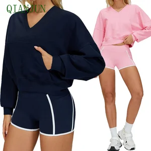 Custom Logo Women's Solid Color Hooded Sports Jacket Autumn Fitness Workout Sports Wear Fashion Loose Fit Sweatshirt