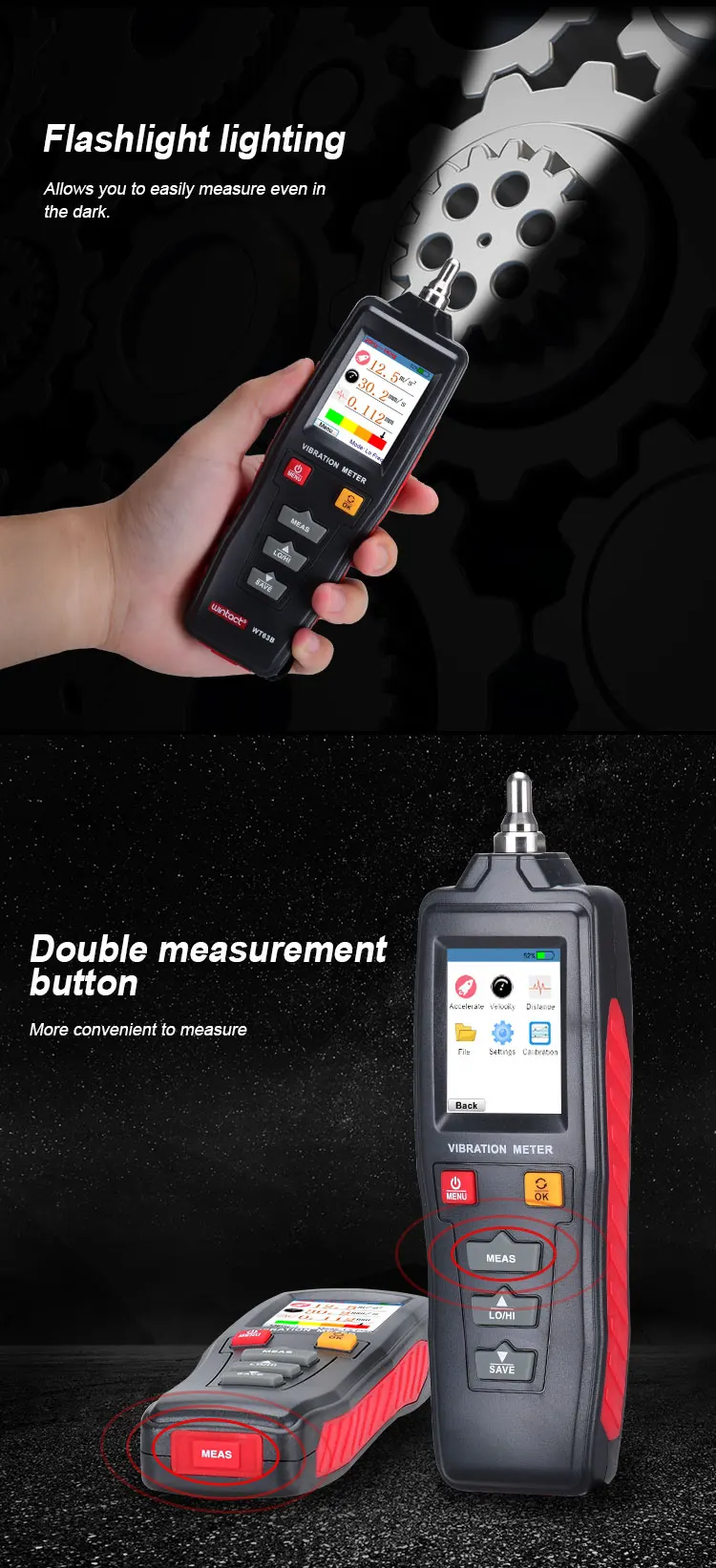 Wt63b Tester Vibration Meter Industrial Digital Vibration Meter Device Probe Vibration Analyzer