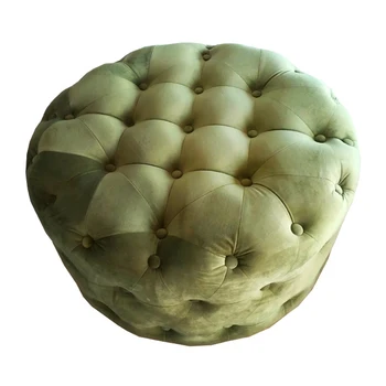 Custom Wholesale Grey Velvet Pouffe Stool Indoor Morocco Round Ottoman Footstoool Poufs With Button