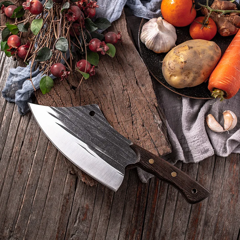 High Quality Chef Kitchen Cleaver Forged Steel Butcher Knife with Wood Handle for Bone and Meat Chopping