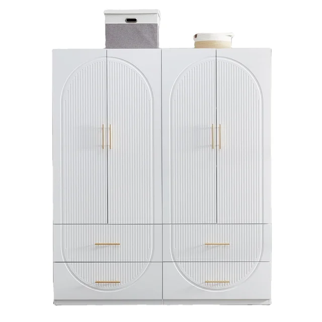 Modern 4 Door Wardrobe Bedroom Closet Wood Portable Wardrobe Clothes Storage Large Capacity White Wardrobe Cabinet