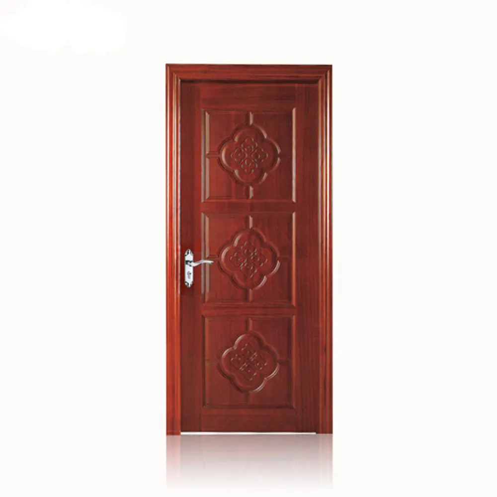 Modern Simple Design Solid Wood Panel Flower Carving Timber Door