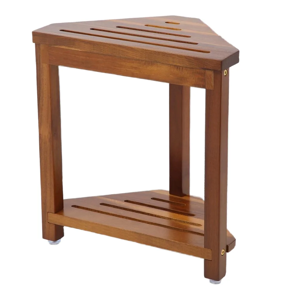 16in Modern Eco-friendly Shower Foot Rest Corner Stool Shaving Legs Storage Shelf Small Bench Sit Bath Seat Acacia Wood