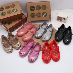 PVC Flat Kids Jelly Shoes Summer PVC Children Jelly Shoes Bow Princess Kids Jelly Shoes Flat Sandal