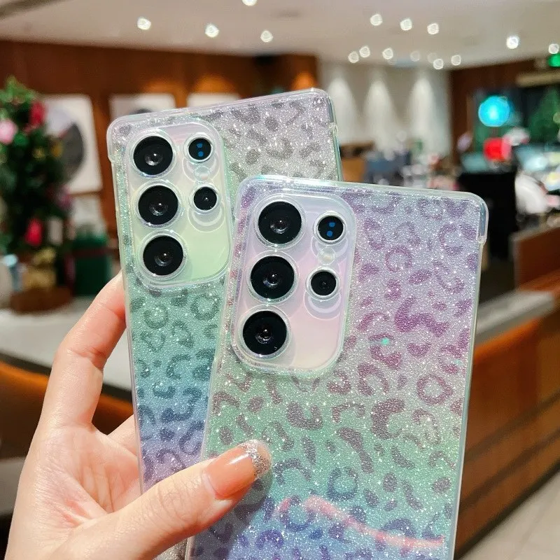 Gril's Leopard Pattern Gradient Glitter TPU Lanyard Case for Samsung Galaxy A16 A26 A36 A55 A35 A54 A52 A34 A33 Cover