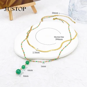 Minimalist Jewelry 18K Gold Plated Titanium Steel Solid Beads Necklaces Stainless Steel Stone Beaded Charm Necklaces