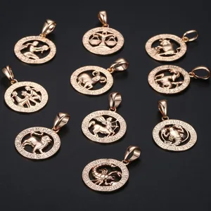 Fashion Jewelry 925 Sterling Silver 18K Gold Plated Zircon Zodiac Sign Pendant Necklaces for Women Men