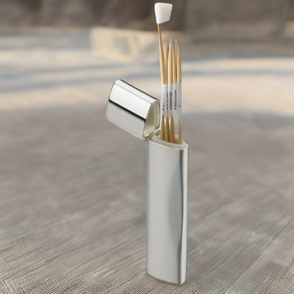 Personalized Silver Plated Metal Toothpick Holder - Slim Design