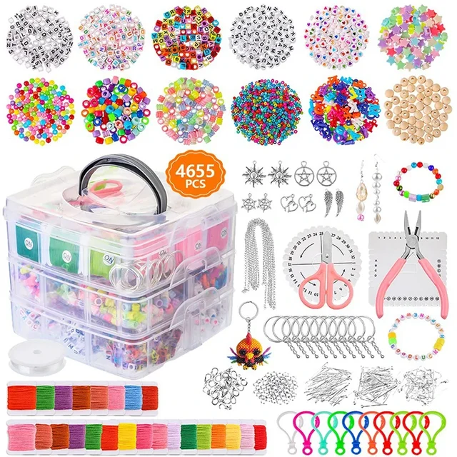 DIY BRACELET AND NECKLACE MAKING KITS, waist bead sets, letter beads and elastic rope,DIY arts and crafts gifts, seed beads