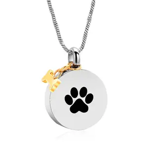 MW Classic Cat Dog Pet Bone Stainless Steel Claw Print Ashes Necklace Perfume Bottle Pendant Urn Memorializing Loved Anniversary