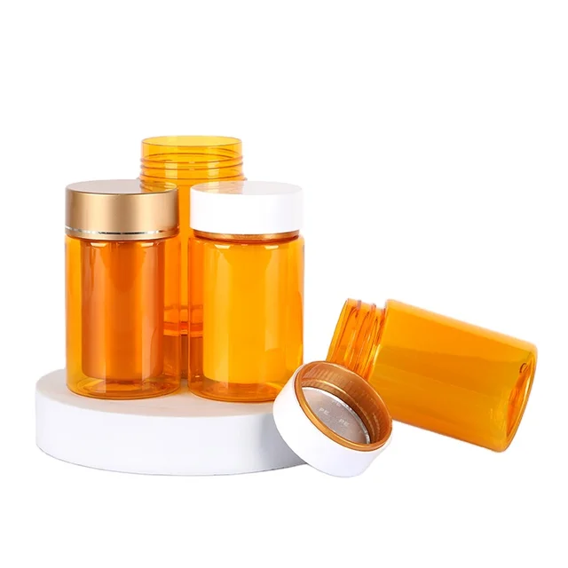 500ml PET Food Grade Custom Colour Plastic Bottle with Metallic Cap for Vitamin/ Supplement/ Gummies/ Capsule/ Tablet/ Medicine