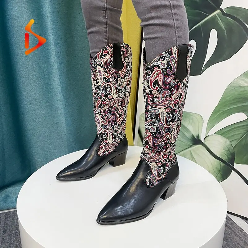 Amazon.com: Botas vaqueras para mujer, estilo vintage, bordadas, con  flores, tacón grueso, botas elegantes y cómodas hasta la rodilla : Ropa,  Zapatos y Joyería