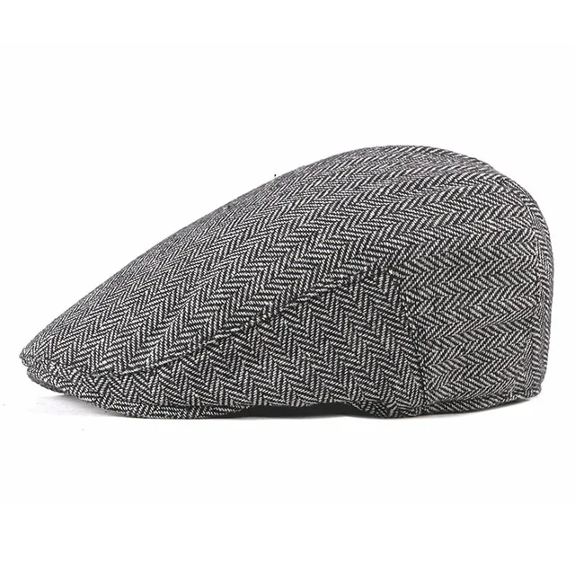 Wholesale  Custom Logo Mens Gentleman Wool Plaid Tartan Herringbone Cabbie Jeff Cap Driver Cap Ivy Vintage Hat For Men