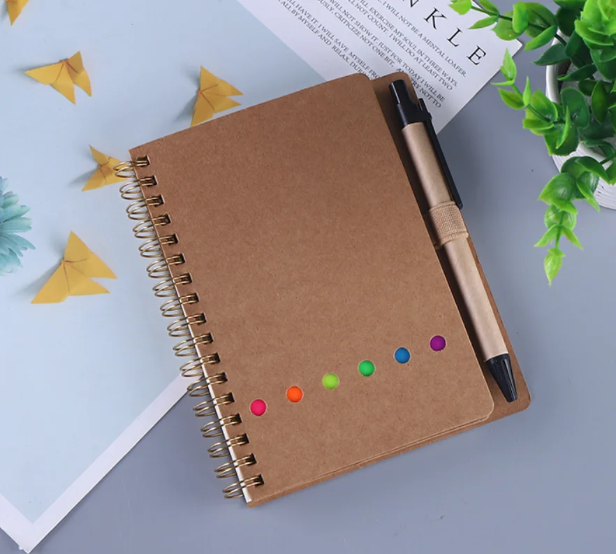 Combination Of Notepad With Notebook Coil Laptop Advertising Business Kraft Paper Notebook Creative Convenience Note Combination