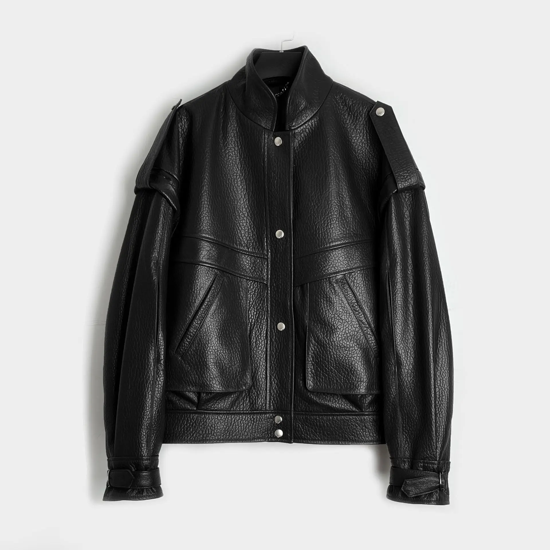 Genuine Leather Sheepskin Jacket Small Stand Collar Niche Design Pocket Shape China Spring European-American Style