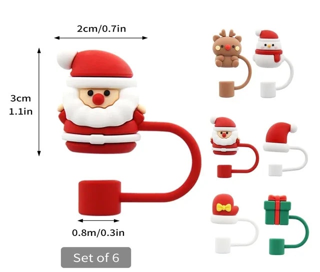 8mm 10mm Creative Glass Reusable Proof Dust Plug Cartoon  Cover Cap Custom Silicone Christmas Straw Cover Topper Charms