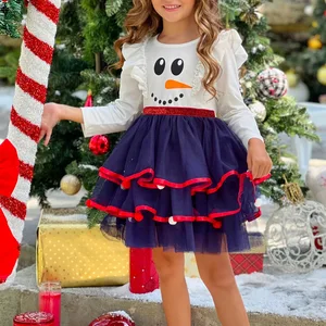 For Autumn 2026 Girls Crocheted Sequins Christmas Tree Cake Skirt Long Sleeve Princess Dress